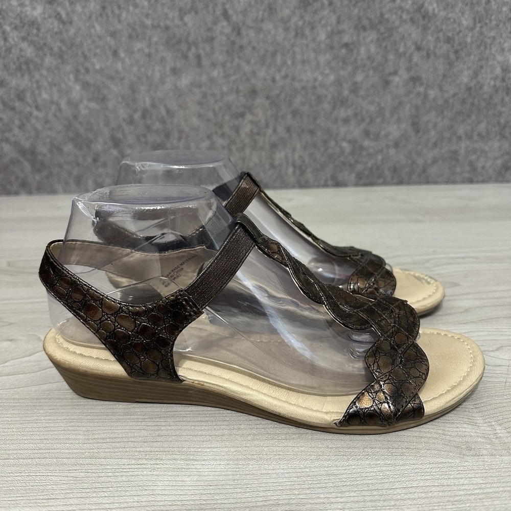 White Mt. Galadriel Women's Bronze Scallop Wedge Sandals Sz 8.5 Slip-On Comfort